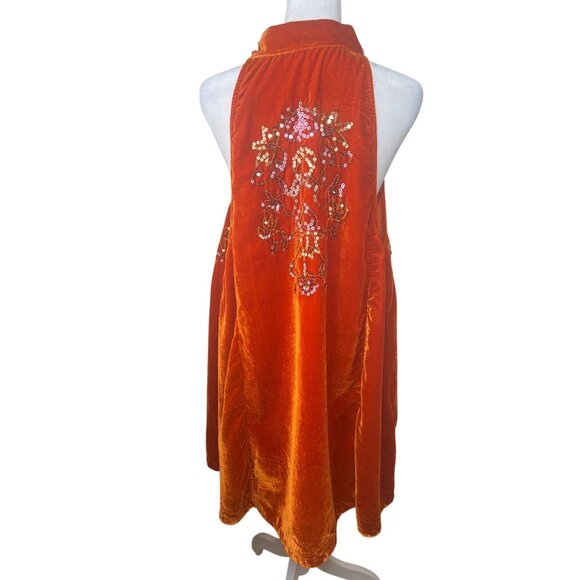 Free People Jill's Sequin Swing Velvet Halter Mini Dress Orange Sleeveless Large - Picture 8 of 16